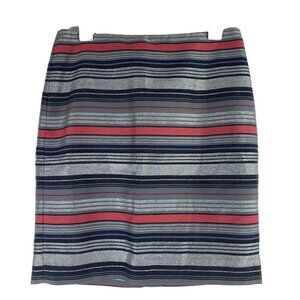 Banana Republic Factory Women's Pencil Skirt Size 6 Stripe Coral Metallic Silver